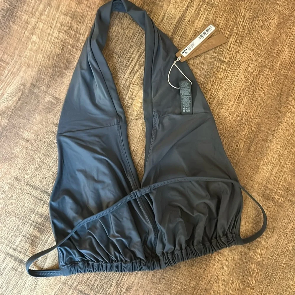 SKIMS (B9) recycled swim cut out halter triangle top Top 4X NWT GUNMETAL